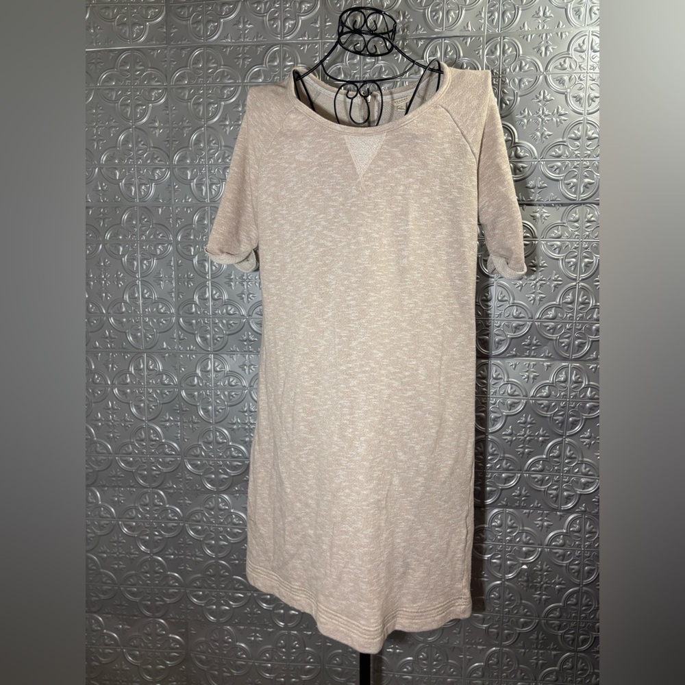 Sonoma Short Sleeve Tan Sweater Dress Knee Length comfy Cozy Warm spring neutral